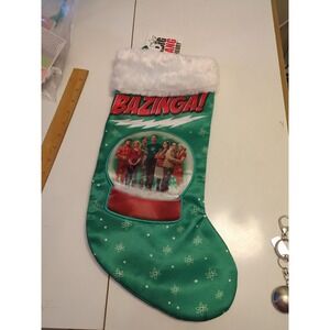 Big Bang Theory Bazinga Christmas Stocking Green Cast Snow Globe TV 2013 New+Tag
